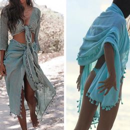 Tassel Beach Dress Sexy Bikini Cover Up Beachwear Woman Swimwear Bandage Swimsuit Green Bathing Maio Feminino Praia Sarongs