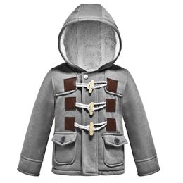 Baby Boys Jacket Autumn Winter Warm Cotton Kids Leisure Zipper Three-Breasted Buckle Hooded Coat 1-5 Year Old Kid Clothes 211203