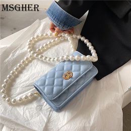 leather cubes Canada - Cube Design Pearl Chain Small PU Leather Crossbody Shoulder Bags For Women 2021 Lady Trendy Travel Handbags And Purses