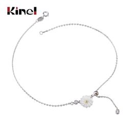 Kinel Anklet 100% 925 Real Fashion Flower Water Drops Bracelet On The Leg Sterling Silver Jewelry for Women
