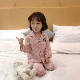 Spring Autumn girls pure cotton long sleeve plaid Pyjama Sets kids children 3 Colours all-match soft dressing gown clothes sets 210508