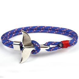 America Europe Popular Colourful Paracord Link Whale Tail Charm Bracelet for Wholesale