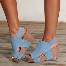 Women Fish Mouth Platform High Heels Wedge summer Shoes Flat Bottom Slip-On Slope Sandals 210319
