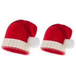 Fashion Christmas Winter Windproof Hats Red and White Santa Claus Warm Knitted Women Beanie Hat Cap for Kids Girls