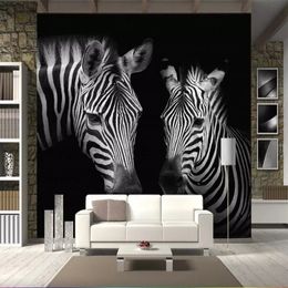 Custom Photo Wallpaper 3D Retro Vintage Black and White Zebra Mural Wall Non-woven Bedroom Home Decor Wall Paper