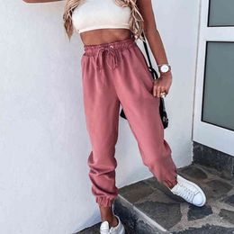 Streetwear Summer Casual Pants Casual Strap Pocket Slim Solid Colour Casual Pants Drawstring Womens Pants 210514