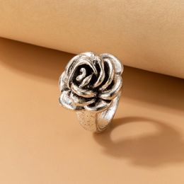 Pretty Flowers Single Ring for Women Charms Vintage Silver Colour Alloy Metal Wedding Ring Jewellery