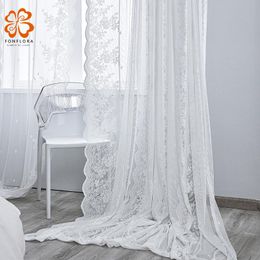 French Style Lace White Tulle Curtains For Living Room European Embroidered Window Sheer Curtain Bedroom Voile Balcony Panel & Drapes