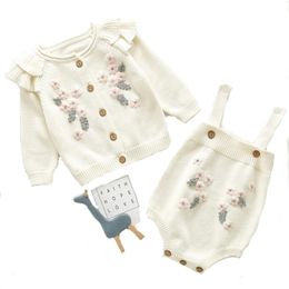 Kleidung Herbst Bodysuit Set Infant Neugeborenes Mädchen Pullover Strickjacke Baumwolle Baby Mädchen Overall 210317
