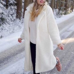 Faux Fur Teddy Coat Women Autumn Casual Female Winter Long Jacket Thick Warm Outwear Sleeve jaqueta feminina 211220