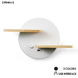 Aluminium Indoor Led Bedroom Wall Lamp Usb Port Decoration Wall Lights For Bedroom With Switch And Wood Storage Board SYTMHOE 210724