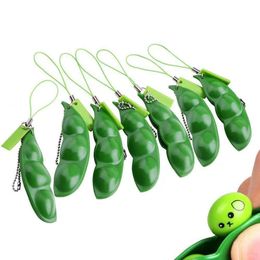 Squeeze peas Straps Toys Extrusion Bean Keychains Pea Soybean Keyring Edamame Fidget Decompression Phone Kids Gift MQ60