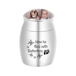 Butterfly motif cremation urn pendant, small ashes jar can put photos to commemorate family/pets--now he flies with butterflies