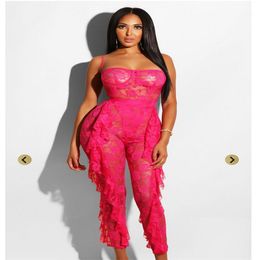 Jumpsuit Women Summer 2021 Sexy Perspective Lace Bodysuits 2PC Rompers Ropa Mujer Combinaison Femme Macacao Feminino Monos Women's Jumpsuits
