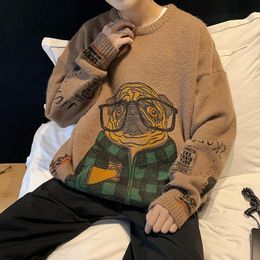 Men's Sweaters Men Sweater Cartoon Print Funny Anime Jumper Knitwear Hipster Streetwear Loose Fashion Pullover Male 2022
