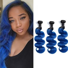 -Peruviano umano 1b Blue Body Wave 3 pezzi / lotto 1b / Blue Hair Products 12-28inch Due tonalità colore