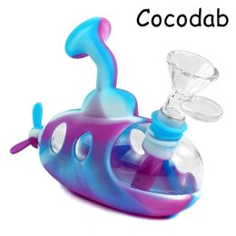 10pcs submarine design silicone water pipes dab rigs tobacco hookahs with filter bowl quartz terp slurper banger glass bubble carb caps DHL