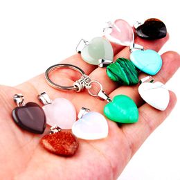 Natural Stone Heart Keychain Rose Quartz Tiger's Eye Opal Crystal Key Ring Key Chain keyring