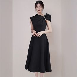 Elegant OL Summer Vintage Party Dress Ins Style Black Robe Sexy Long Female Sleeveless Swing A-line es Women Clothes 210514