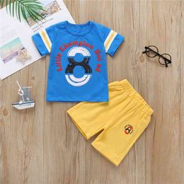 Summer Children Sets Fashion Boys Short Sleeve O Neck T-shirt Pants Cute Girls Clothes 9M-5T 210629