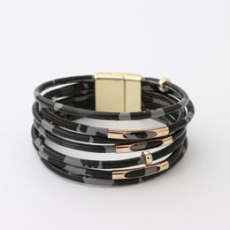 Bangle Layers Leopard Leather Magnetic Stacked Bracelet Copper Rope Jewellery For Women Fashion Winter Accessories