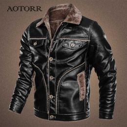 Winter Men's Leather Jacket Motorcycle Turn-down Collar Thick PU Coats Men Fleece Top Male Jackets Biker Wear Plus Size 8XL 211009