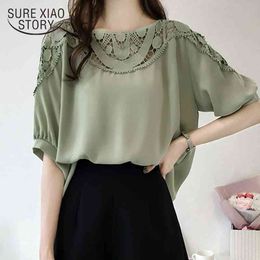 Summer Sexy Short Sleeve Top Women Chiffon Hollow Out Womens Tops and Blouses Plus Size FemaleTops 0621 40 210508