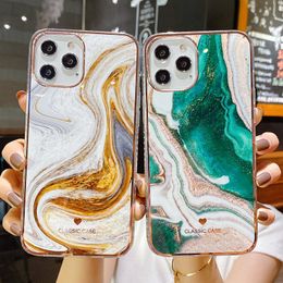 Glitter Gradient Marble Texture Phone Cases For iPhone 11 12 13 Pro Max XR XS Max X 7 8 Plus Shockproof Bumper IMD Electroplated Cover