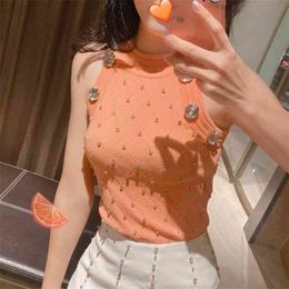 Fashion women's sweater heavy industry full of rhinestones showing thin temperament all-match knitted vest 210520