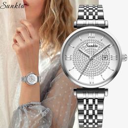 SUNKTA Diamant Frauen Uhren Für Frauen Marke Luxus Reloj Mujer Montre Femme Uhren Para Mujer Relogio Feminino Zegarki Damskie 210517