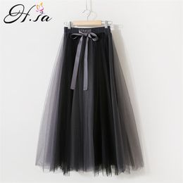 Hsa Women Summer Tutu Skirts Gauze Mesh Bow Tie Waist Patchwork Long Girls Korean Style Party Beach Faldas Jupes 210430