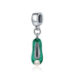 Fit Pandora Charm Bracelet European Silver Charms Snake Bead Pearl shoes Pink Green Enamel Pendant DIY Snake Chain For Women Bangle Necklace Jewellery