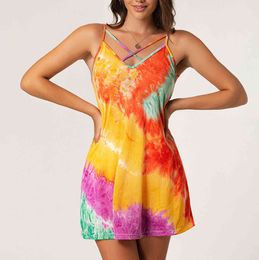 Women SleevelTank tops Fashion Streetwear Summer Sexy Fashion Tie-Dyed Printing Camisole Vest Top DrTwo Wear X0507