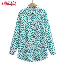 Tangada Women Blue Heart Print Blouse Long Sleeve Chic Female Office Lady Shirt Blusas Femininas 1F105 210609