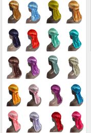 Luxury Silky durag Cap Straps Headwraps with Long Tail Wide Strap 19 colors Stretchable Soft Durags for Men and Women