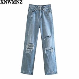 Women Fashion high-rise full length Ripped jeans Female high-waist Jeans pockets button zip fly denim pants Lady trousers 210520