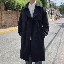 Men's Double-breasted Long Over-knee Trench Mid-length Coats Fashion Trend Outerwear Black Windbreaker Large Size M-5XL 210524