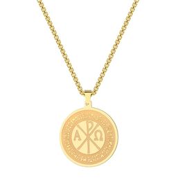 Pendant Necklaces Kinitial Amulet Chi Rho Constantine Cross Pendants Stainless Steel Symbol Of Life Disc Jewelry Gifts