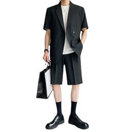 Men Suits Sets Double Breasted Short Sleeve Suit Blazers Jacket Shorts Male Korean Chic Fashion Streetwear Dress Party Suits X0909