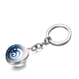 God Genshin Impact Eye Pendant Keychain Double Side Handmade Glass Cabochon Keyring Game Cosplay Jewellery for Women Accessories Y0728