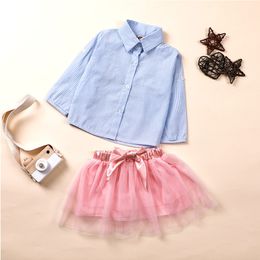 Girls Stripe Shirt+Tulle Skirts Outfits Spring 2021 Kids Clothes for Boutique 1-5T Little Girls Long Sleeves 2 PC Set Fashion