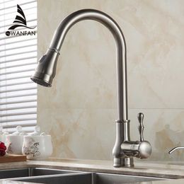 Kitchen Faucet Brass Brushed Nickel High Arch Kitchen Sink Faucet Pull Out Rotation Spray Mixer Tap Torneira Cozinha GYD-7117 210724