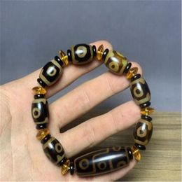 Tibet Old Dzi Bead Bracelet Nine Eyes Three Eyes Raw Stone Bracelet Men and Women Bracelets Fidelity Natural Chalcedony Agate Be