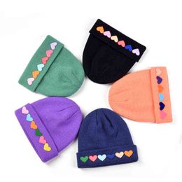 Children's Love Label Winter Beanies Hat Colourful Autumn Warm Knitted Hats For Girls Boys Peach Heart Outdoor Keep Warm Bonnet Y21111