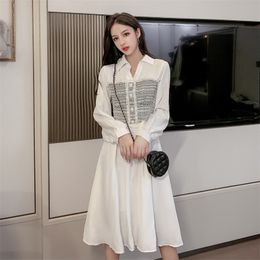 Spring and Autumn Women's Dresses Fake Two-piece Shirt French Slim Slimming Woman Skirt PL281 210506