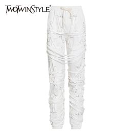 Colourful Bandage Pants For Women High Waist Cross Lace Up Bowknot Street Casual Trousers Female Fashion 210521