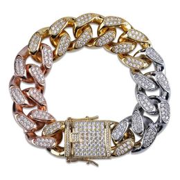 18mm HipHop Iced Out Miami Cuban Link Bracelet Gold Silver Colour Plated Chain Bracelets Men Women Fashion Jewellery JUNLU Link,