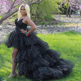 Black High Low Wave Point Homecoming Dresses Spaghetti Strap Backless Ball Gown Special Occasion Gown Poofy Tulle Party Dress3025