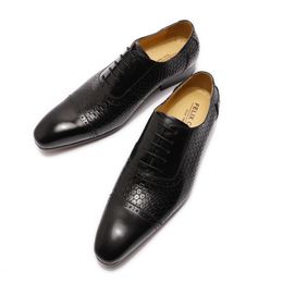 Genuine Leather Men Formal Shoes Pointed Toe Lace Up Business Oxford Party Shoes Black Brown Luxury Footwear Mens Dress Shoes