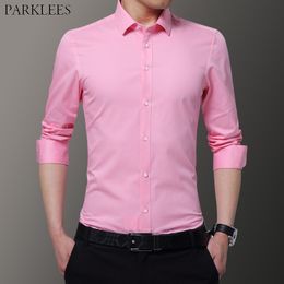 Pink Slim Fit Long Sleeve Mens Dress Shirts Spring Plus Size 8XL Shirt for Men Formal Business Casual Wedding Chemise 210522